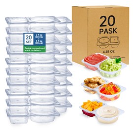 20 Sets Reusable Snack Containers with Lids,Double Compartment Condiment Containers for Take-Out Sauces,Portion Control,Meal Prep & Travel Snacks,Leakproof BPA-Free Set