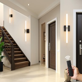 Eicrkodn Battery Operated Wall Sconce, Black Rechargeable Wall Lights with Dimmable Remote Control, 23.6 Inch 3000K-6000K LED Wireless Wall Lamps for Bedroom, Hallway, Background Wall