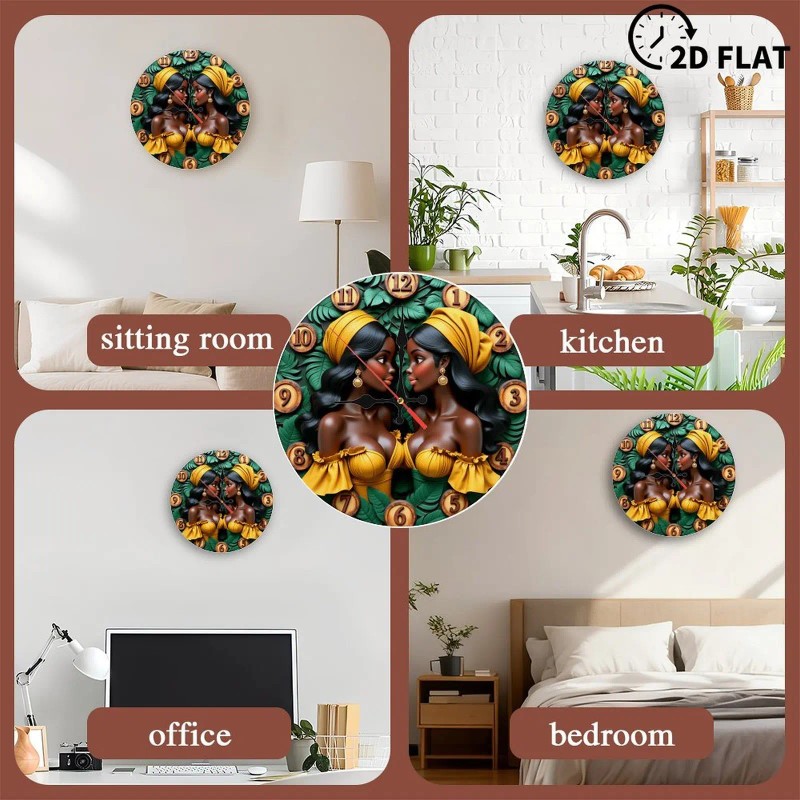 25x25cm Wood Wall Clock with Elegant Script or Calligraphic Number