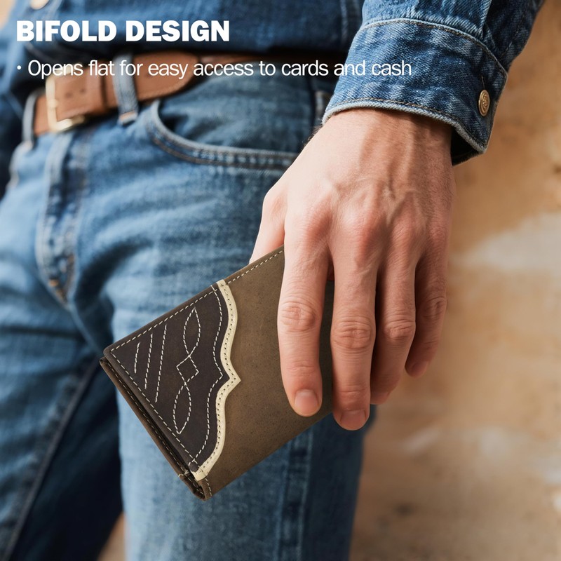 Wrangler Men's Vertical Bifold Wallet, Contrast Corner Rodeo, Genuine Leather,