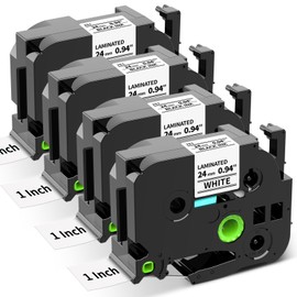 Oozmas Replace for Brother P-Touch Label Tape 24mm 0.94 Inch Laminated TZe TZ Tape TZe-251 Black on White 1 Inch Compatible with Brother PT-D610BT PT-P710BT PT-D600 PT-2730 Label Maker Refill, 4-Pack