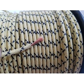 Vintage Braided Cloth Covered Primary Wire 16 gauge White w/ 1 Black 10 feet