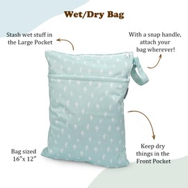 Mama Koala Waterproof Wet Dry Bags for Baby Items, Cloth Diapers, Swimsuits, Travel, Gym Clothes, Beach, Pump Parts, Toiletries, Two Zippered Pockets, 2 Pack (W017)