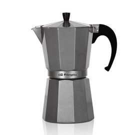 Orbegozo KFS 1220, caffettiera 12 tazze, adatta per fornelli a gas, ceramica ed elettrici, manico ergonomico, valvola di sicurezza, alluminio, colore argento