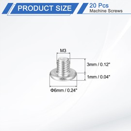 sourcing map M3-0.5 x 3mm 20Pcs Flat Round Head Screws 304 Stainless Steel Phillips Drive Machine Screws Hardware Fastener for Furniture Connection