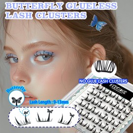 BERSHNOR Self Adhesive Lash Clusters with Butterfly Glueless Eyelash Clusters Stick on Lashes No Glue Needed