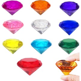 XWCHASA 40mm Gemstones for Kids, 10Pcs Multicolored Acrylic Diamond Gems, Large Pirate Treasure Chest Hunt Toy Children Gemstones Crystals for Pirate Treasure Hunt, Diving Teaching, Gifts