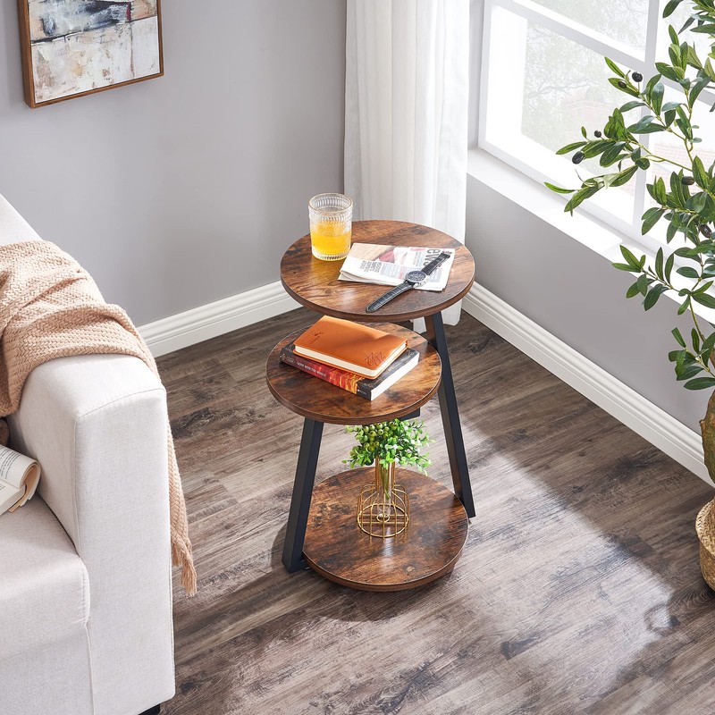 BEWISHOME Round End Table Side Table with Metal Frame, Accent