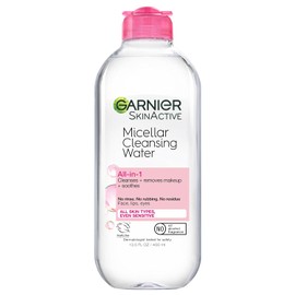 Agua micelar Garnier, limpiador facial hidratante y desmaquillante, adecuada para pieles sensibles, vegana, sin crueldad animal, 13.5 fl oz (400mL), 1 unidad