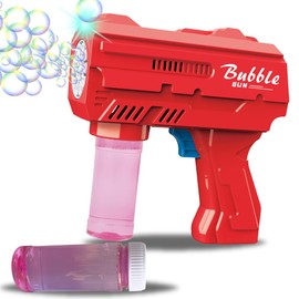 Children's Bubble Gun, Automatic Bubble Blowing, with LED Lighting, Suitable for Outdoor Play by Children and Adults, Party Gift Bubble Gun Toy (red).