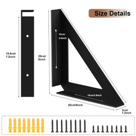Heavy Duty Shelf Bracket 8 Inch, 4 Pack Black Brackets Right Angle Triangle Wall Mount, Durable for Garage & Workshop Organization