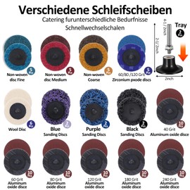 104Pcs Sanding Discs Set 2 inch Quick Change Disc with 1/4 inch Holder Surface Conditioning Disc for Die Grinder Surface Prep Strip Grind Polish Burr Finish Rust Paint Removal