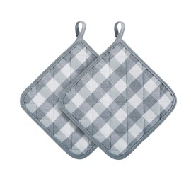 Buffalo Check Pot Holders, 2 Pack, Grey - 8" x 18" - Quilted Trivet Pot Holders are Heat Resistant, Machine Washable & Stain Repellant - Non-Slip for Pots & Pans by Achim Home Decor