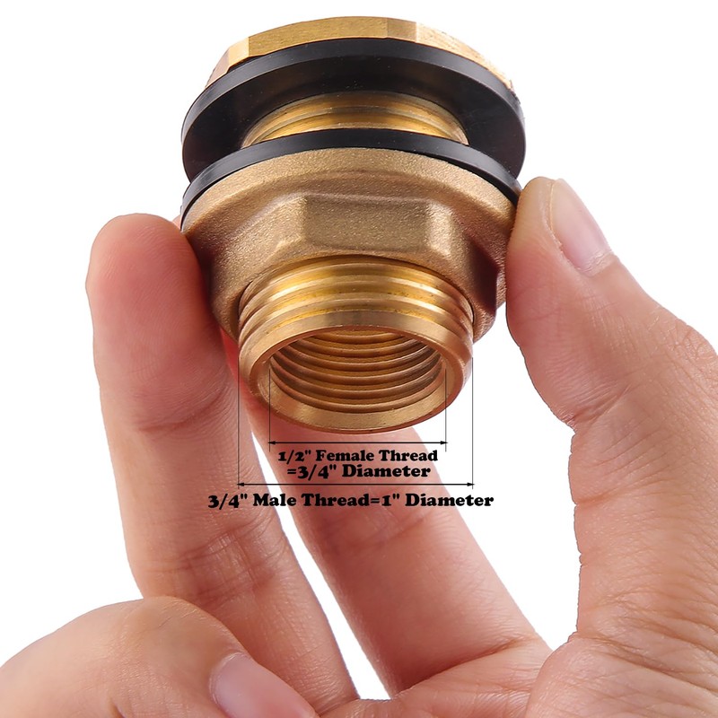 2 PCS Bulkhead Fitting,Solid Brass,1/2" NPT Female 3/4" GHT(Garden Hose