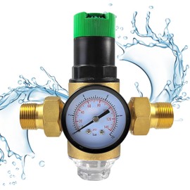 3/4 Inch Pressure Relief Valve Water Pressure Regulator, DN 20 Brass Thickened Pressure Regulator Water, Water Pressure Regulator with Filter and Pressure Gauge, Suitable for Homes, Buildings,