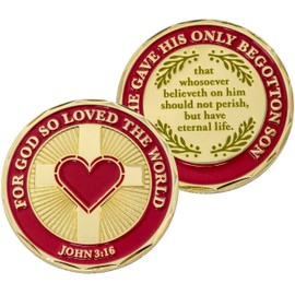 God Loves You Coin, Bulk Pack of 3, for God So Loved The World, John 316 Religious Scripture Gift for Men & Women, Gold Plated Christian Bible Memory Verse Challenge Coin Handout