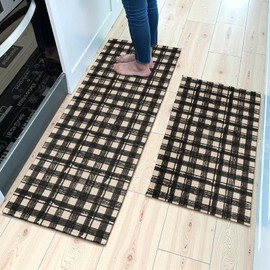 Aytipun Black Buffalo Plaid Kitchen Mats for Floor Set of 2 Farmhouse Black Checkered Kitchen Rugs Tartan Gingham Decorative Non Slip Washable Absorbent Kitchen Runner Rugs Decor,17x30 and 17x47 Inch