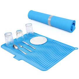 Silicone Dish Drying Mat for Kitchen Counter, Non-slip Surface and Heat-resistant Food Grade Kitchen Counter Protector with Drain Lip, Easy Clean and Storage for Multiple Usage, 23*17 inch Large Size