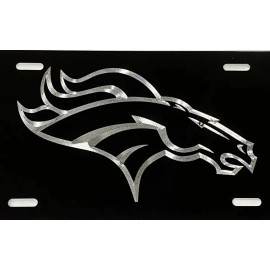 BLVD 3D Engraved Denver Broncos Car Tag Diamond Etched Black Aluminum License Plate