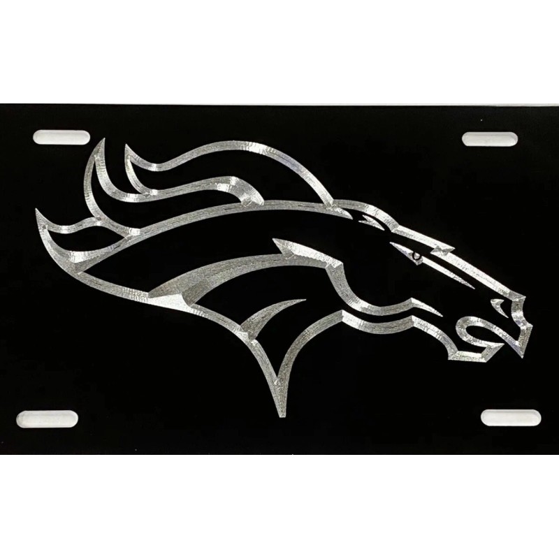 BLVD 3D Engraved Denver Broncos Car Tag Diamond Etched Black