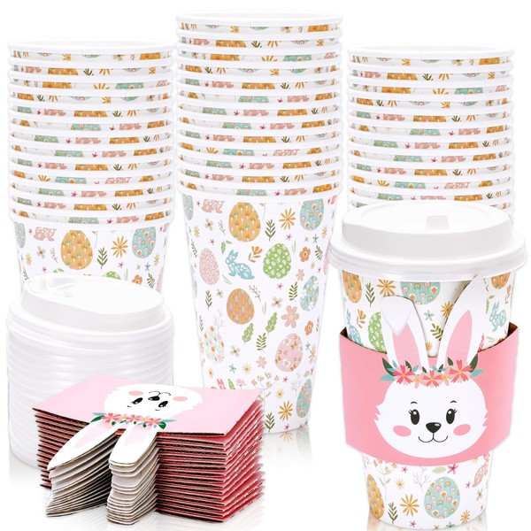 JarThenaAMCS 48 Pack Easter Disposable Coffee Cups with Lids and