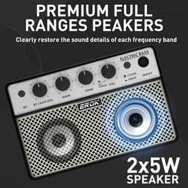 EROK Mini Bass Amp, Portable Amplifier with Clean/Drive Dual Channels, 3.5mm Headphone/AUX Input, Compact Design for Practice & Small Gigs