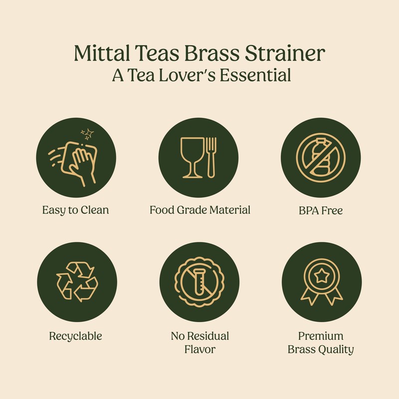 Mittal Teas Brass Tea Strainer with Wooden Handle | Handcrafted