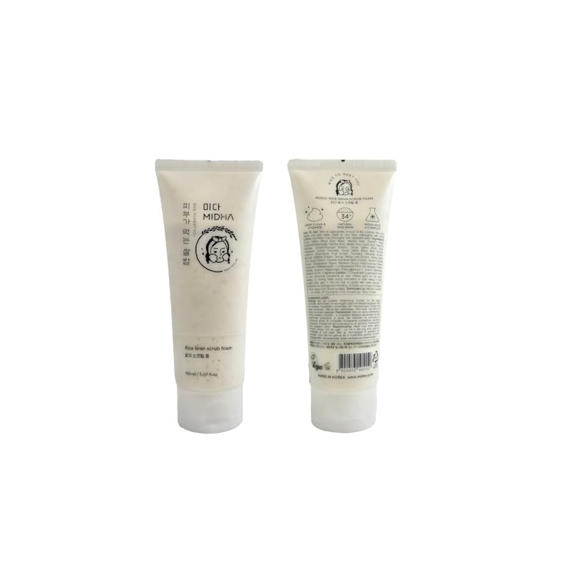 Midha Espuma Exfoliante Salvado Arroz 150 Limpiador Facial Suave Cáscara