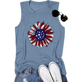 American Flag Tank Tops for Women USA Flag Star Stripe Sleeveless Shirts Independence Day Printed Tops-XL (Ink Blue)