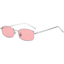 Junsika Vintage Small Rectangular Sunglasses for Men Women Retro Trendy Slim Square Sunglasses UV400 Protection, A4: pink