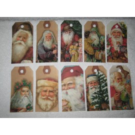 PRIMITIVE SET 10 VINTAGE SANTA CLAUS HANG TAGS (VXM-2)