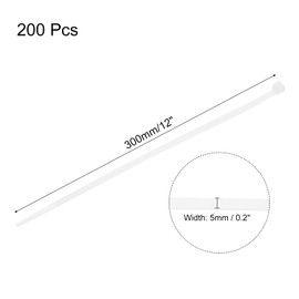 sourcing map 200PCS Cable Zip Ties 12 Inch, Self-Locking Nylon Wire Ties with 50 lbs Tensile Strength for Indoor and Outdoor, White