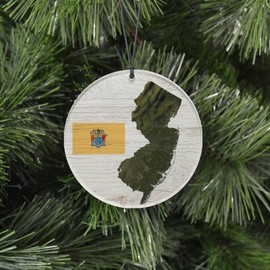 New Jersey Christmas Ornament - Rustic Style Featuring State Flag and Terrain Map - 2024 Acrylic Tree Decoration - Holiday Gift and Home Decor