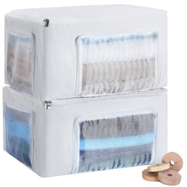 Wonderjune 2 Set 22 L Cashmere Sweater Storage Bags with Moth Protection Cedar Rings Breathable & Washable Garment Cotton Bags for Sweaters, Cashmere, Wool, Scarves and More