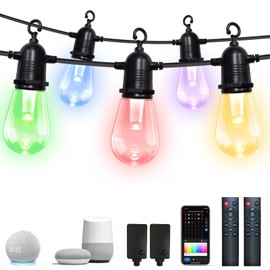 GUYULUX Colored String Lights Outdoor/Indoor, Shatterproof Dimmable LED Lights String, Smart Connectable Waterproof Color Changing Patio String Light for Porch, Balcony, Backyard, Bistro (96ft)
