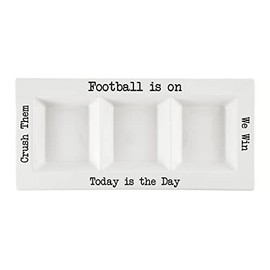 47th & Main Football Themed Ceramic Serveware, Condiment Platter, Football Is On