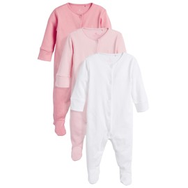 NEXT Baby Cotton Pyjamas Pack of 3, pink / white, 3 - 6 months