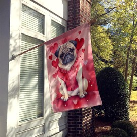 Caroline's Treasures DAC5422CHF Pug My Valentine House Flag Large Porch Sleeve Pole Decorative Outside Yard Banner Artwork Wall Hanging, Polyester, House Size, Multicolor