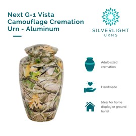Next G-1 Vista Camouflage Cremation Urn for Ashes, Aluminum, Brown Urn, Adult Sized Cremation Urn, 10.5 Inches High