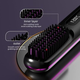 Go Brush Pro Hair Straightener & Curler 2-in-1 – Cordless Comb with Negative Ion, 4000mAh Fast Heating & Portable Travel Design, Rechargeable Brush for Straightening and Curling