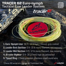 Mavrk Fly Fishing Tracer 62, Complete Euro Nymph Line Leader System, Size Micro, 62 feet, Thin Braided Core Fly Line, Low Memory Leader, Hi Vis Sighter Line and 2mm SS Tippet Ring, Hand Tied in USA