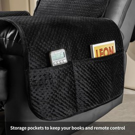 STONECREST Recliner Chair Cover, Water Resistant Velvet Quilted Slipcover, Stay in Place (Black/Grey, Recliner 23" Regular)