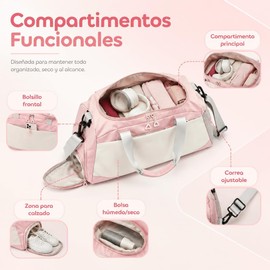 Dry Wet Bolsa de Gimnasio Deportiva,Maleta Deportiva Bolsa de Deporte Gym Con Compartimento para Zapatos y Bolsillo Separado,para Viaje Natación Yoga,Bolsa de Lona para Mujeres Y Hombres (Rosa)