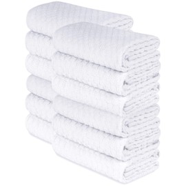 [12 Pack] Cotton Kitchen Towels - Waffle Weave for Embroidery Absorbent Terry Cloth Dish Towels for Washing Hand and Drying Dishes Rags 15x26 Inches, White