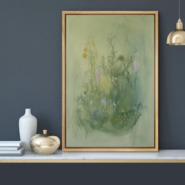 MUDECOR Framed Canvas Print Wall Art Soft Green Wildflower Meadow Nature-Inspired Botanical Illustrations Minimalism Decorative Bohemian Geometric Retro for Bedroom - 24"x36" NATURAL