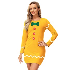 Fairy Sassy Gingerbread Dress for Women Long Sleeve Casual Bodycon Dresses Ugly Christmas Costume Holiday Casual Outfits (X-Large) Orange