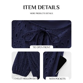 KIRUNDO Eyelet Summer Dresses for Women 2025 Short Sleeve Tie Front Babydoll A Line Wedding Guest Beach Vacation Sundress(Navy, Medium)