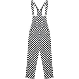 KACAOAC Women's Classic Checkered Bib Overalls Cotton Wide Leg Pants Jumpsuits - Orange & White Plaid (Black,M)