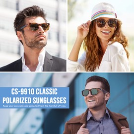 CS-9910 Classic Polarized Sunglasses for Women, Men, UV Protection - Anti Glare Acetate Sports Animal Print Square Sunglasses for Hiking, Driving, Fishing, Cycling, Running, Trekking (Demi Amber)