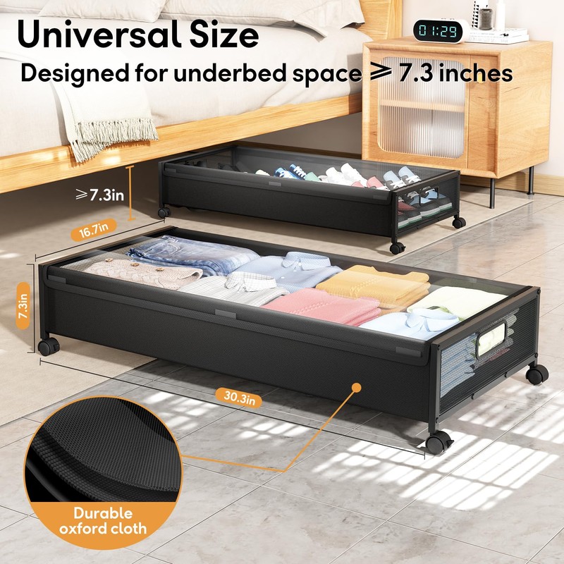 LeArex Under Bed Storage Containers with Wheels 2 Pack Underbed